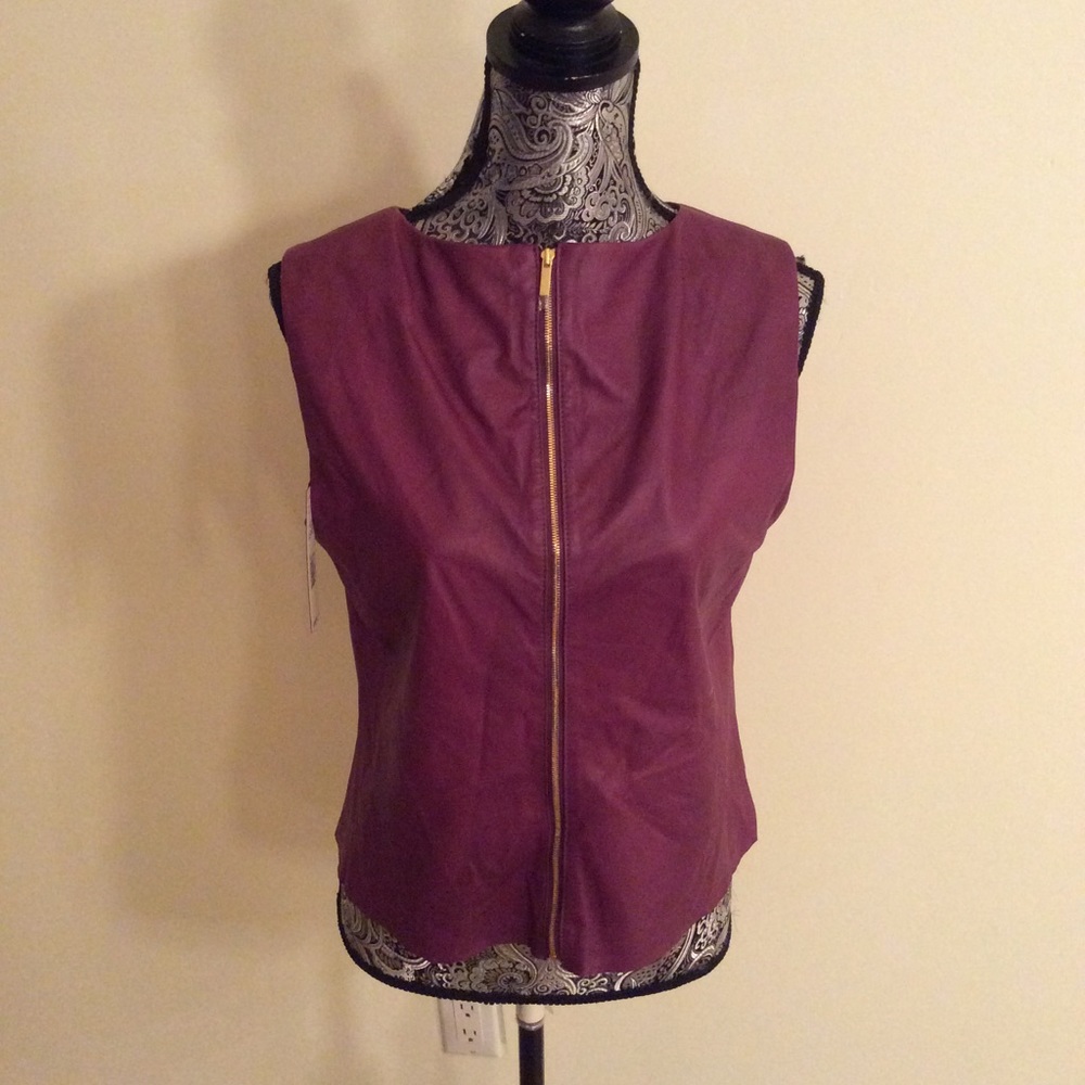 Elie Tahari Leather Top Mulberry Beautiful and New